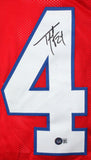 Ty Law Autographed Red Pro Style STAT Jersey- Beckett W Hologram *Black