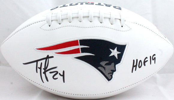 Ty Law Autographed New England Patriots Logo Football w/HOF-Beckett W Hologram *Black