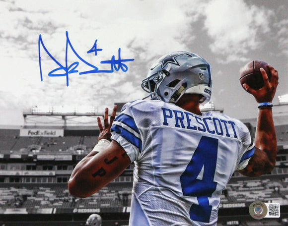 Dak Prescott Autographed Dallas Cowboys 8x10 Back Spotlight Photo-Beckett W Hologram *Blue