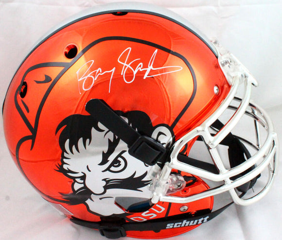 Barry Sanders Autographed Oklahoma State F/S Chrome Schutt Authentic Helmet-Beckett Hologram *White