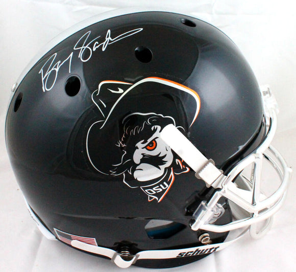 Barry Sanders Autographed Oklahoma State F/S Schutt Black Helmet-Beckett Hologram  Image 1