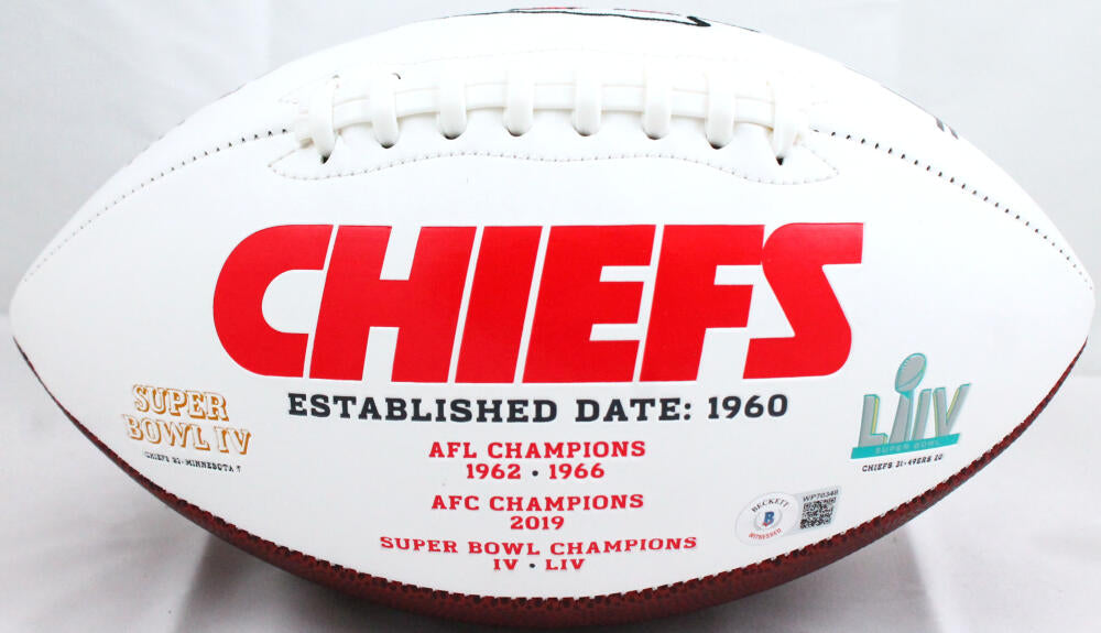 Travis Kelce Autographed Kansas City Chiefs Logo Football w/ SB LIV Champs  - Beckett W Auth