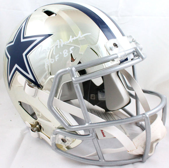 Roger Staubach Autographed Dallas Cowboys F/S Chrome Speed Helmet w/HOF - Beckett Auth Image 1