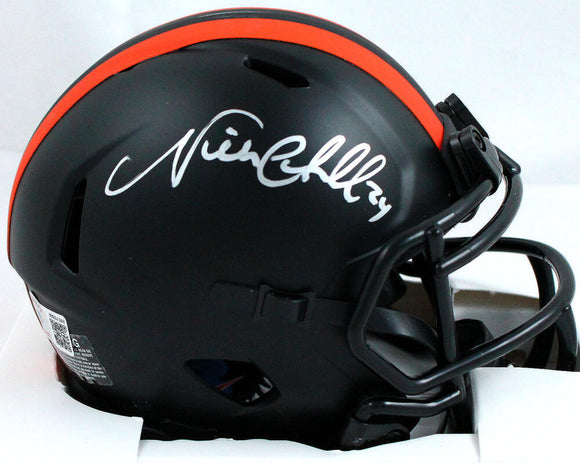 Nick Chubb Autographed Cleveland Browns Eclipse Speed Mini Helmet-Beckett W Hologram *Silver Image 1