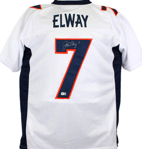 The Jersey Source John Elway Autographed White Pro Style TB Jersey- Beckett W Holo *Silver