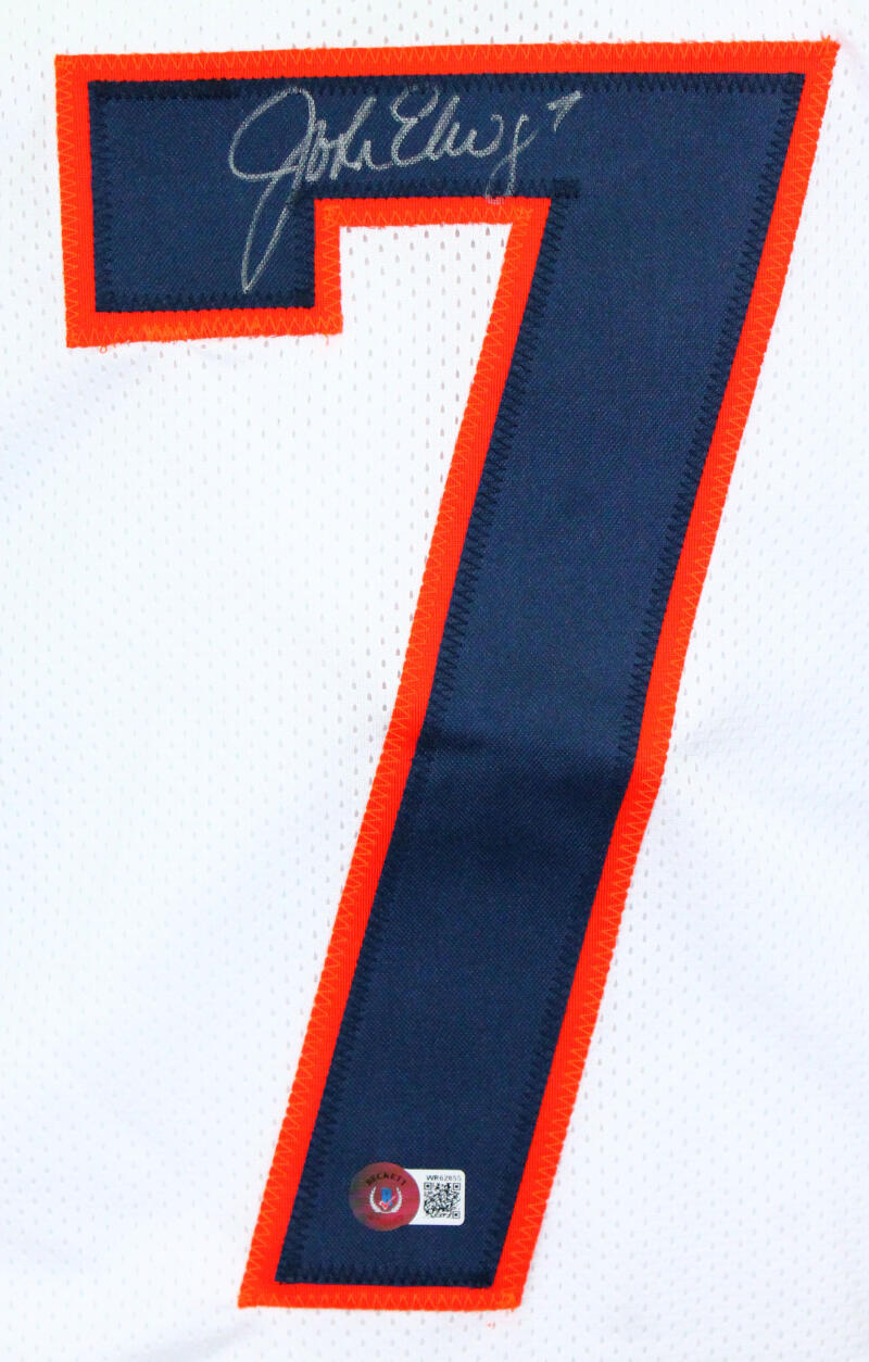 The Jersey Source John Elway Autographed White Pro Style Stat Jersey- Beckett W Hologram *Silver