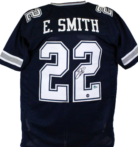 The Jersey Source Emmitt Smith Autographed White/Blue Pro Style Jersey- Beckett W Hologram *Black