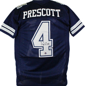 Press Pass Collectibles Dak Prescott Authentic Signed Navy Blue Pro Style Jersey w/ Grey #'s BAS Witness