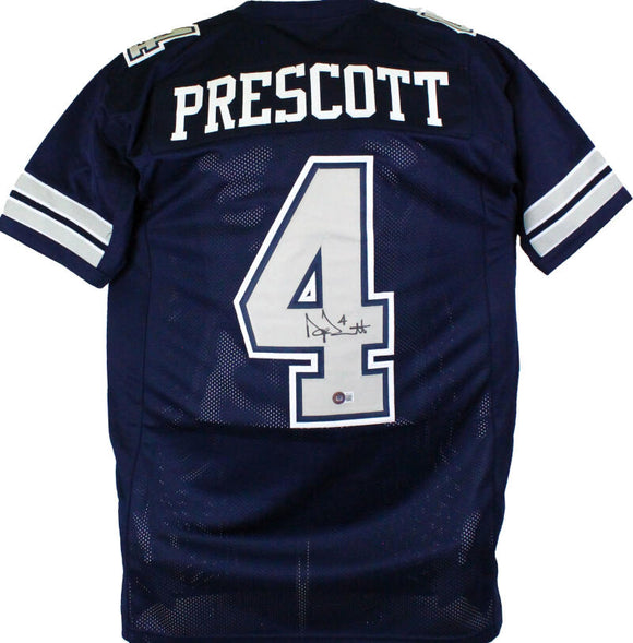 The Jersey Source Dak Prescott Autographed Blue/Grey #Pro Style Jersey- Beckett W Hologram *Black