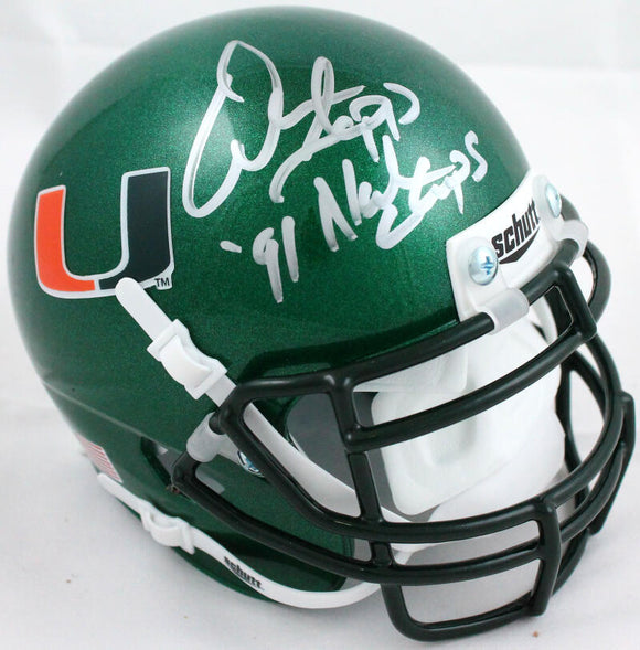 Warren Sapp Autographed Miami Hurricanes Schutt Mini Helmet w/insc.-Beckett W Hologram *Silver Image 1