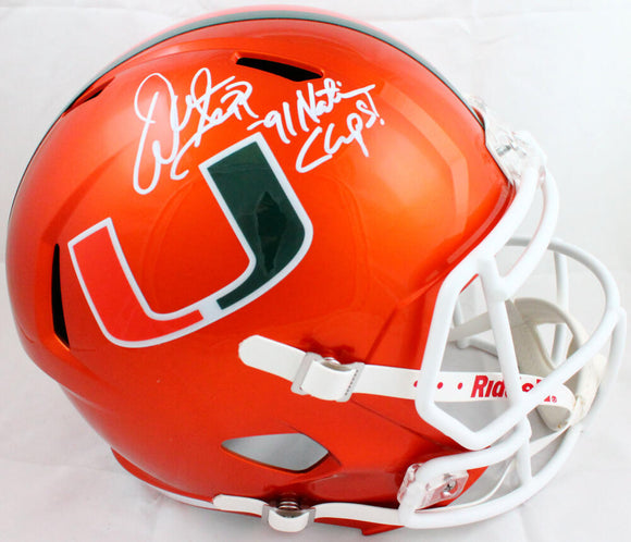Warren Sapp Autographed Miami Hurricanes F/S Flash Speed Helmet w/Insc.-Beckett W Hologram *White Image 1