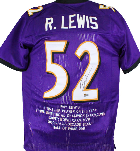 Ray Lewis Autographed Purple Pro Style STAT Jersey-Beckett W Hologram *Black Image 1