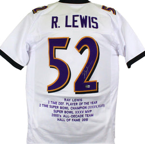 Ray Lewis Autographed White Pro Style STAT Jersey-Beckett W Hologram *Silver Image 1