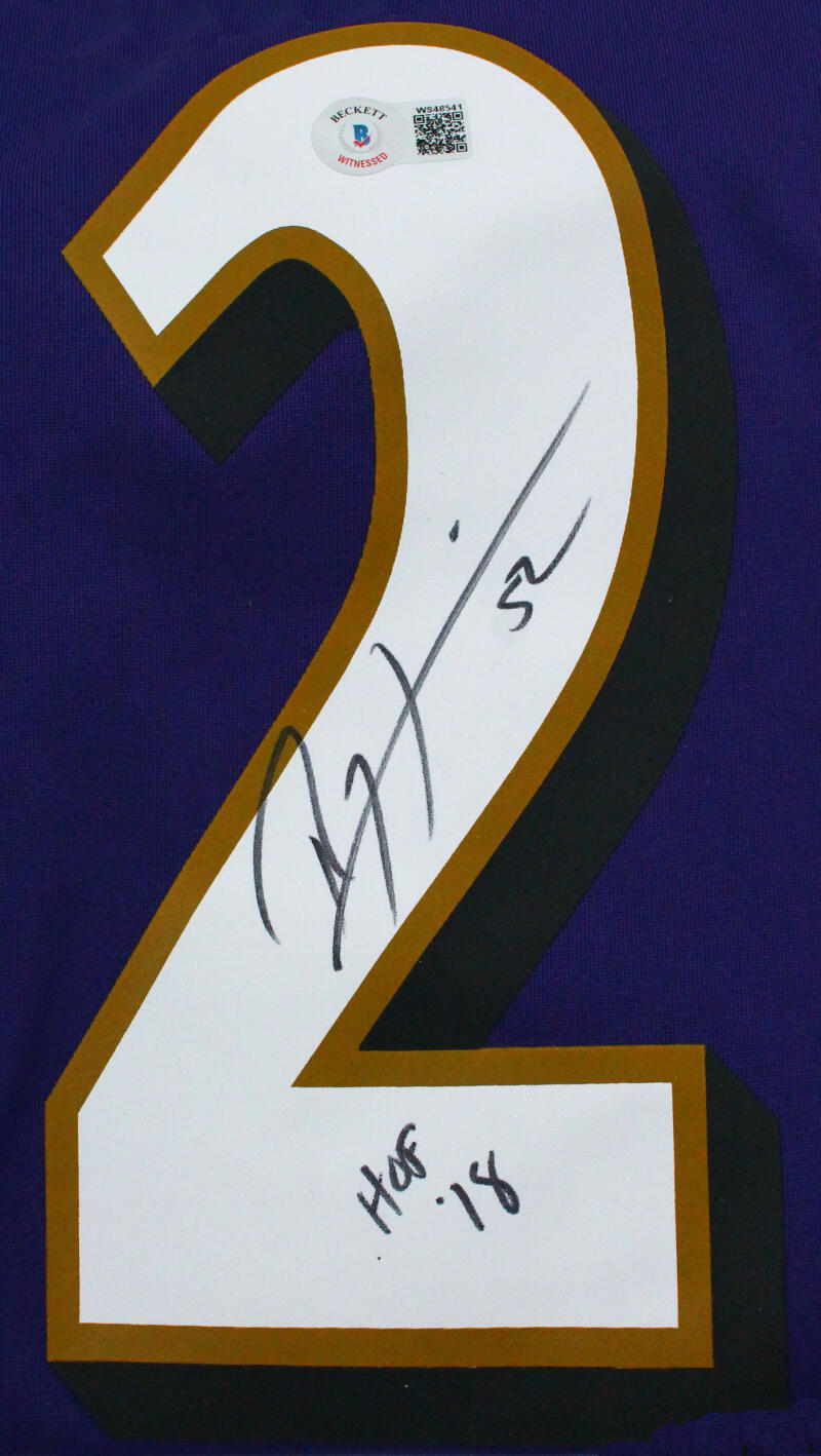 Ray Lewis Autographed Ravens Purple Nike Game Jersey W/HOF-Beckett