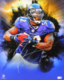 Ray Lewis Signed Baltimore Ravens Framed 16x20 Stretched Canvas w/HOF- BA W Holo *Silver Image 1