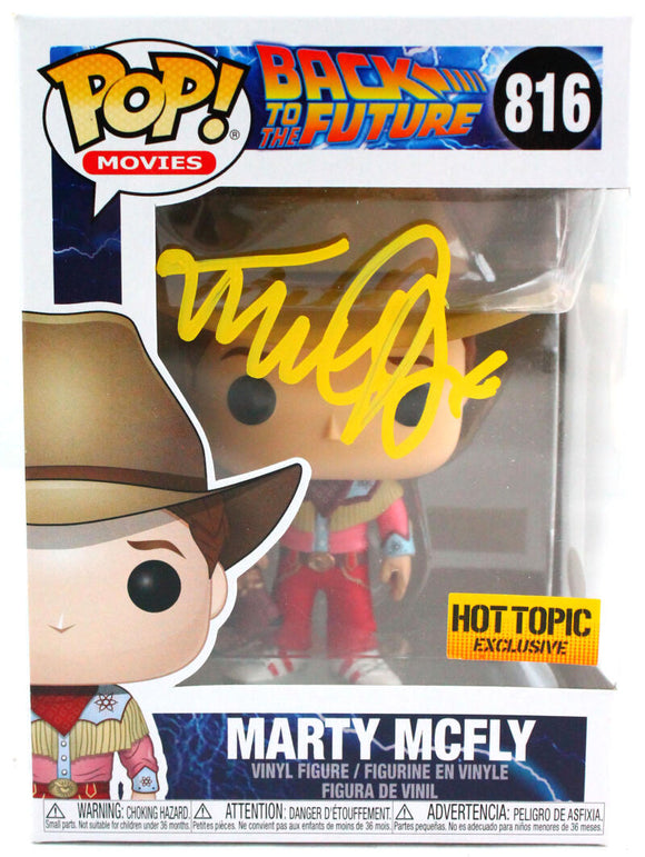 Michael J. Fox Autographed Marty McFly  Funko Pop Figurine #816- JSA W *Yellow Image 1