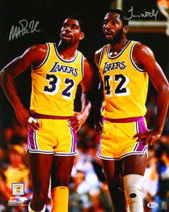 Magic Johnson/James Worthy Autographed Lakers 16x20 PF Photo-Beckett W *Silver Image 1