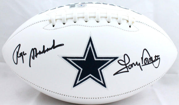 Tony Dorsett/Roger Staubach Autographed Dallas Cowboys Logo Football- Beckett W Hologram *Black Image 1