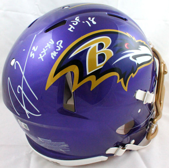 Ray Lewis Autographed Baltimore Ravens F/S Flash Speed Authentic Helmet w/2 Insc.-Beckett W Hologram *White Image 1