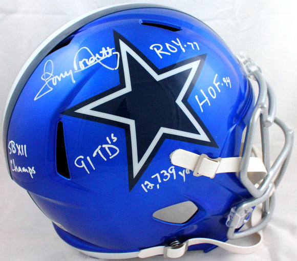 Tony Dorsett Autographed Dallas Cowboys F/S Flash Speed Helmet w/5 Stats-Beckett W Hologram *White Image 1