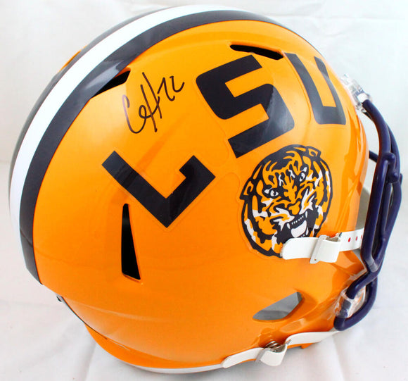 Clyde Edwards-Helaire Autographed LSU Tigers F/S Speed Helmet-Beckett W Hologram *Black Image 2