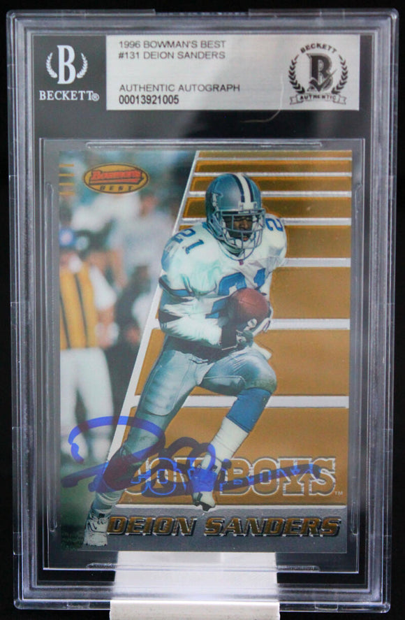 1996 Bowman's Best #131 Deion Sanders Dallas Cowboys Autograph Beckett Auth Image 1