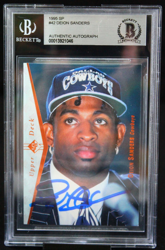 1995 Upper Deck SP #42 Deion Sanders Auto Dallas Cowboys Autograph Beckett Auth Image 1