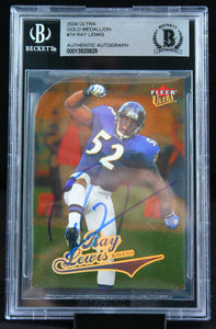 2004 Ultra Gold Medallion #74 Ray Lewis Baltimore Ravens Autograph Beckett Auth Image 1