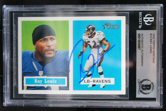 2002 Topps Heritage #73 Ray Lewis Auto Baltimore Ravens Autograph Beckett Auth Image 1