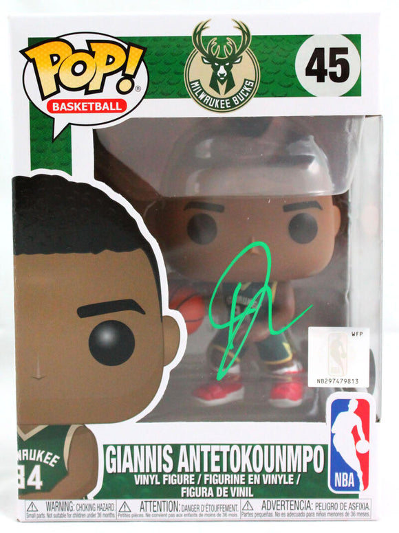 Giannis Antetokounmpo Signed Milwaukee Bucks Funko Pop Figurine #45-Beckett W Hologram *Green Image 1
