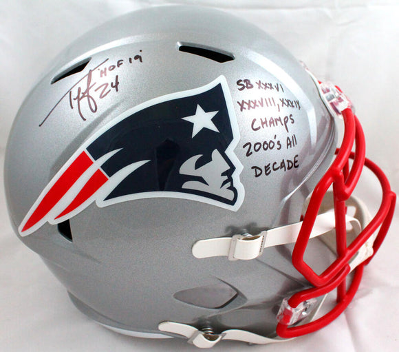 Ty Law Autographed New England Patriots F/S Speed Helmet w/3 Insc.-Beckett W Hologram *Black Image 1
