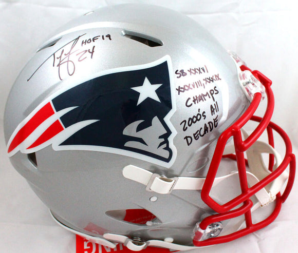 Ty Law Autographed Patriots F/S Speed Authentic Helmet w/3 Insc.-Beckett W Hologram *Black Image 1