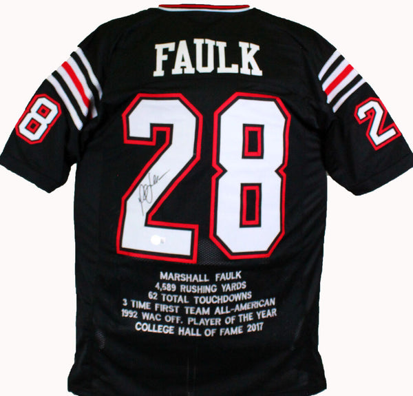 The Jersey Source Autographs Marshall Faulk Autographed White/Blue Pro Style Jersey w/SB- Beckett W*Silver *2