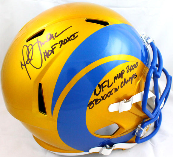 Marshall Faulk Autographed Rams F/S Flash Speed Helmet w/3 Insc.-Beckett W Hologram *Black Image 1
