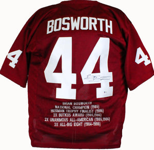 Brian Bosworth Autographed Maroon College Style Stat Jersey-Beckett W Image 1
