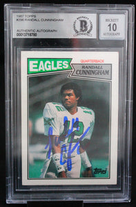1987 Topps #296 Randall Cunningham Auto Philadelphia Eagles BAS Autograph 10  Image 1