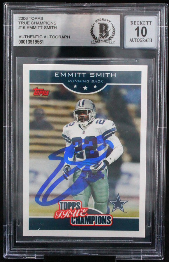 2006 Topps True Champion #16 Emmitt Smith Auto Dallas Cowboys BAS Autograph 10  Image 1