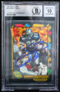 1991 Wild Card #46 Emmitt Smith Auto Dallas Cowboys BAS Autograph 10  Image 1