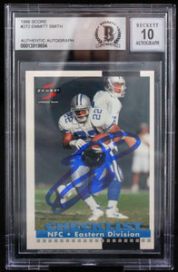 1996 Score #272 Emmitt Smith Auto Dallas Cowboys BAS Autograph 10  Image 1