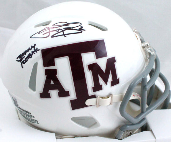 Johnny Manziel Autographed TX A&M White Speed Mini Helmet w/Insc.-Beckett W Hologram*Black Image 1