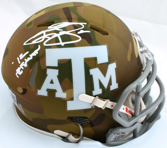 Johnny Manziel Autographed TX A&M Camo Speed Mini Helmet w/Insc.-Beckett W Hologram*White Image 1