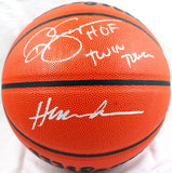 Ralph Sampson/Hakeem Olajuwon Autographed Wilson NBA Basketball - JSA Witnessed *Silver Image 1