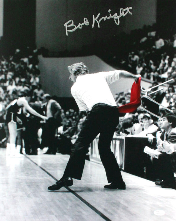 Bob Knight Autographed Indiana 16x20 B&W With Red Chair Photo- JSA W *Silver Image 1