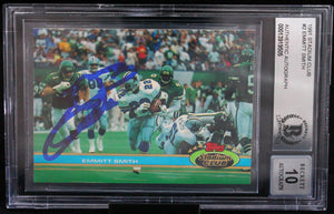 1991 Stadium Club #2 Emmitt Smith Auto Dallas Cowboys BAS Autograph 10  Image 1