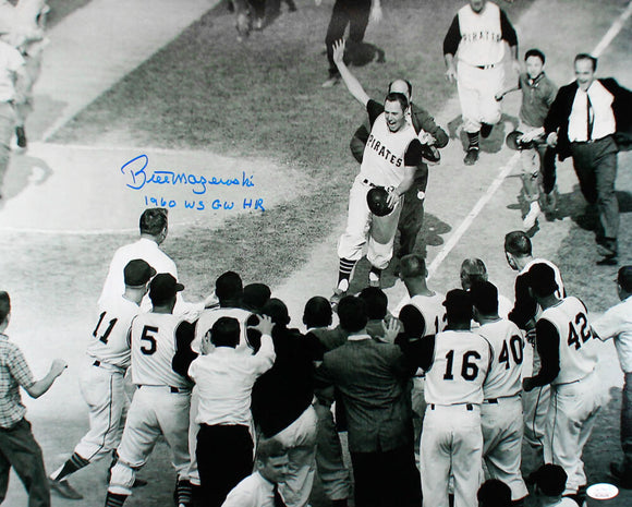 Bill Mazeroski Autographed 16x20 1960 GW WS Home Run Celebration Photo-JSA W *Blue Image 1