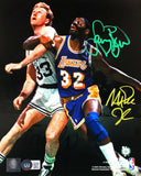 Larry Bird/Magic Johnson Autographed 8x10 FP Boxing Out Photo-Beckett W Hologram Image 1