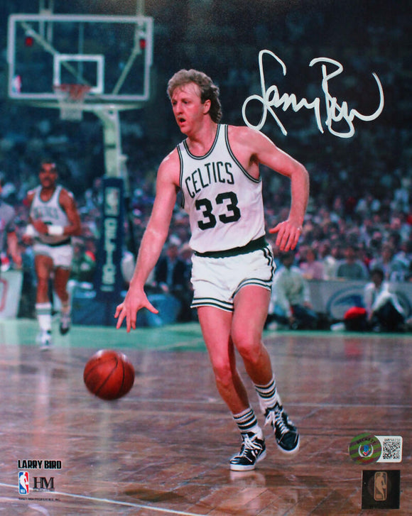Larry Bird Autographed Boston Celtics 8x10 Dribbling Photo-Beckett W Hologram *White Image 1