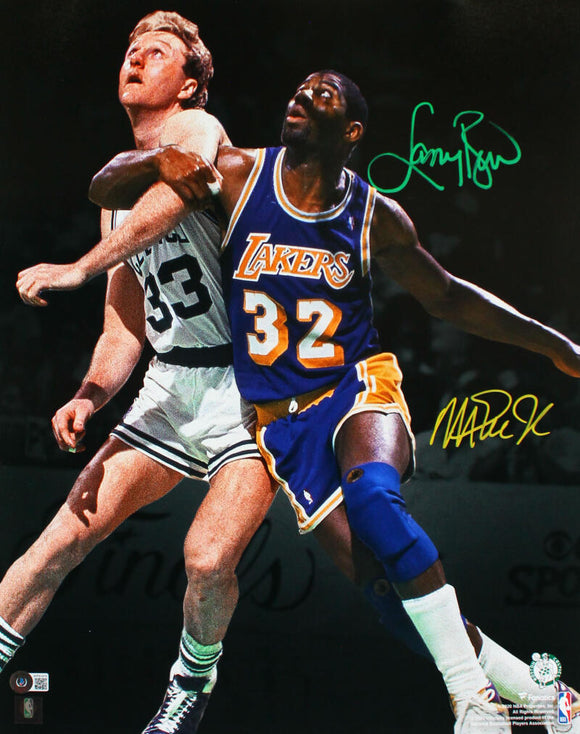 Larry Bird / Magic Johnson Autographed 16x20 FP Spotlight Photo-Beckett W Hologram Image 1