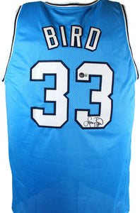 Larry Bird Autographed Blue College Basketball Jersey-Beckett W Hologram *Black Image 1