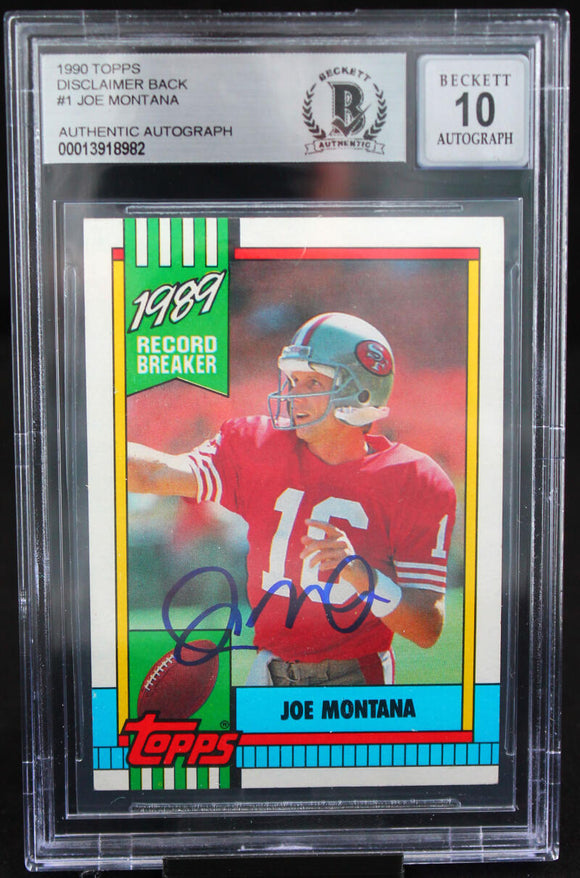 1990 Topps Disclaimer Back #1 Joe Montana Auto SF 49ers BAS Autograph 10 Image 1